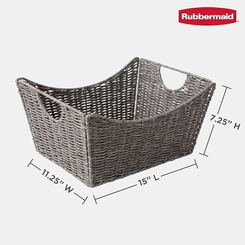 Rubbermaid Woven Storage Baskets – Set of 2 Multipurpose Bins for Indoors or Outdoors, Medium-Size Resin Rattan Organizers with Handles, 15” x 11.25”, Dark Gray - Image 5