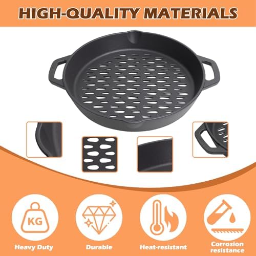 12" Round Cast Iron Grill Basket with Dual Handles – For Veggies/Fish/Meat - Image 3