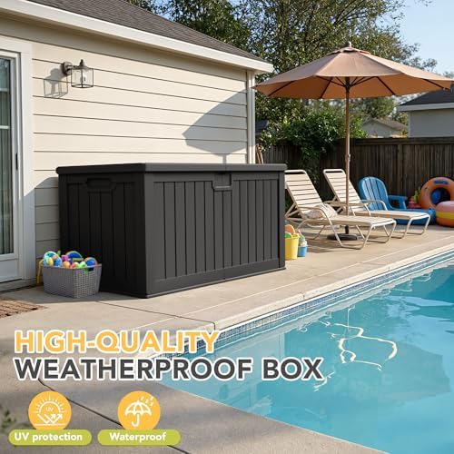 240 Gallon HDPE Deck Box Outdoor Indoor Waterproof Storage Box for Patio Furniture, Pool Accessories, Garden Tools, and Cushion Storage, Black - Image 5