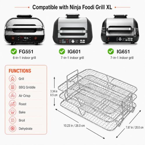 Air Fryer Rack Compatible with Ninja Foodi Grill XL FG551 IG601 IG651 - Image 2