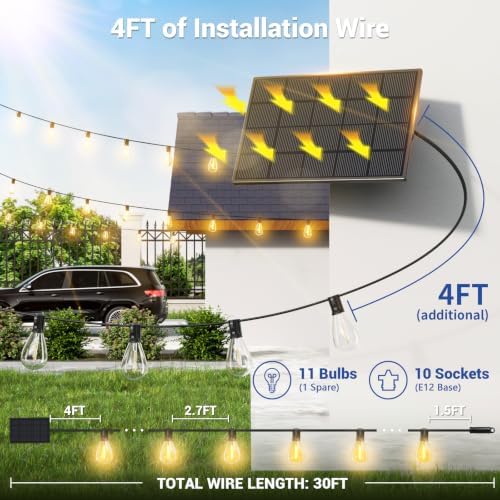 30FT Solar String Lights Outdoor Waterproof, 10+1 LED Solar Powered Lights with Remote Control, 3 Light Modes & Dimmable, USB-C Charging for Patio, Backyard, Garden, Camping - Image 6