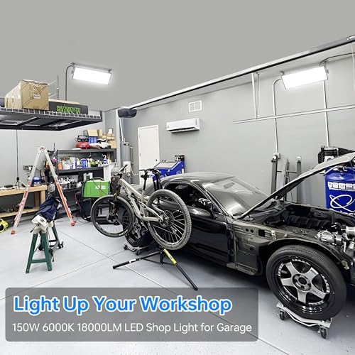 YQNLIFA 150W LED Shop Light, 18000LM 6000K Waterproof Garage Lights, 4 Pack - Image 3