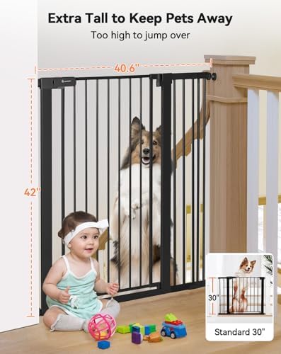 COMOMY 42" Extra Tall Baby Gate for Stairs, Fits 29.5" to 40.6" Openings - Image 2