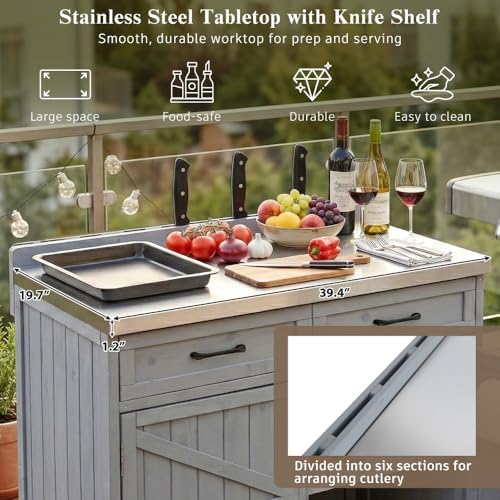 39.4" Outdoor Grill Cart with Stainless Top & Storage Cabinet - Image 5