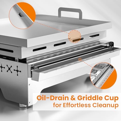 WAA 24000BTU Portable Propane Griddle, Tabletop Portable Propane Gas Grill with 3 Burners, Stainless Steel Flat Top Grill, Outdoor Cooking for Tailgating, Camping, RVs, BBQ, Patio, Silver - Image 5