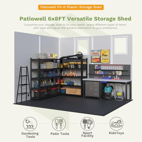Patiowell 6X8 FT Resin Outdoor Storage Shed with Floor, Light Gray - Image 6