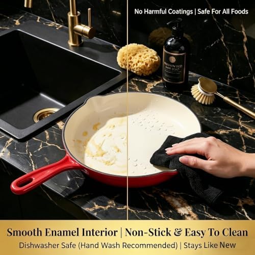 QuliMetal 5-Piece Red Enameled Cast Iron Cookware Set - Image 6