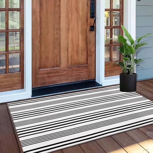 OJIA Black and White Outdoor Rug 24"x51" Front Door Mat Fall Porch Decor - Image 2