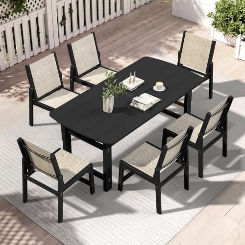 Ciokea HDPE Outdoor Dining Set, Patio Table and 6 Stackable Chairs, Black by CIOKEA