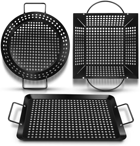 Qetumst Large 3 PCS Grill Basket Set for Outdoor Grill, Veggie Grilling Pan by AStarterKitforAnyGriller