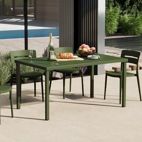 Costaelm Outdoor Dining Table for 6, Rectangular Metal Patio Table, 6-Person Weather Resistant Steel Slat Table for Lawn Garden Backyard, Olive Green by Costaelm