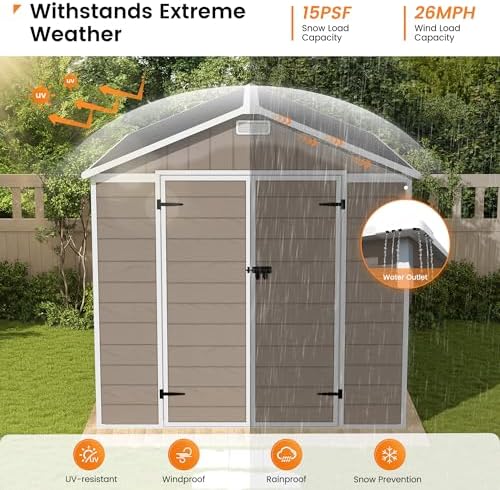 UDPATIO Outdoor Resin Storage Shed 8 x 10 FT, Plastic Storage Shed with Floor Large Outdoors Garden Tool Storage Shed Outside Clearance Shed with Lockable Door for Bike, Backyard, Patio, Brown - Image 3