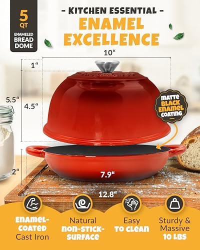 CRUSTLOVE 5 QT Cast Iron Bread Pan with Dome Lid for Artisan Bread Baking - Image 3