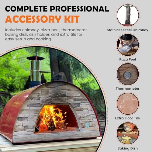 Authentic Pizza Ovens Maximus Prime Arena Portable Wood-Fired Outdoor Pizza Oven, Handmade in Portugal, Stainless Steel Chimney, Pizza Peel, Thermometer, Extra Floor Tile & Baking Dish Included - Image 3