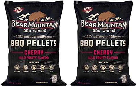 Bear Mountain 2-Pack All Natural Wood Pellets for Smoker, Grill & BBQ, 20 Lbs, Cherry - Premium Hardwood Barbecue Pellets for Indoor and Outdoor Grilling by BearMountainBBQ