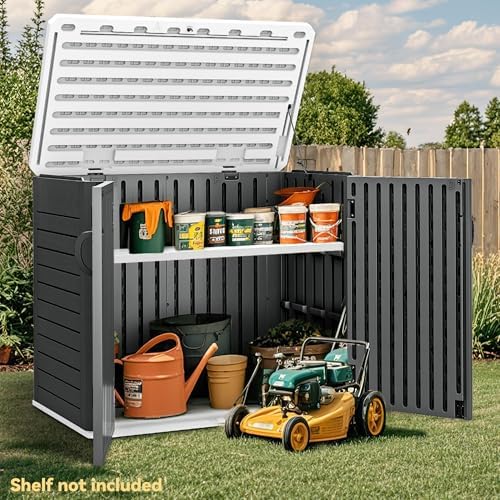 DWVO 35 Cu Ft Outdoor Storage Shed with Unique X-Shaped Lockable Door, Weatherproof Resin Tool Shed w/o Shelf for Gardening & Lawn Equipment, Dark Gray - Image 2