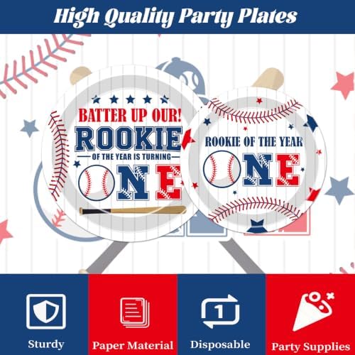 Rookie of the Year First Birthday Decorations, 96Pcs Rookie Year 1st Paper Plates and Napkins Party Tableware Decorations, Baseball Theme One Years Old Forks Decor Supplies for Sports Baby Boy - Image 4