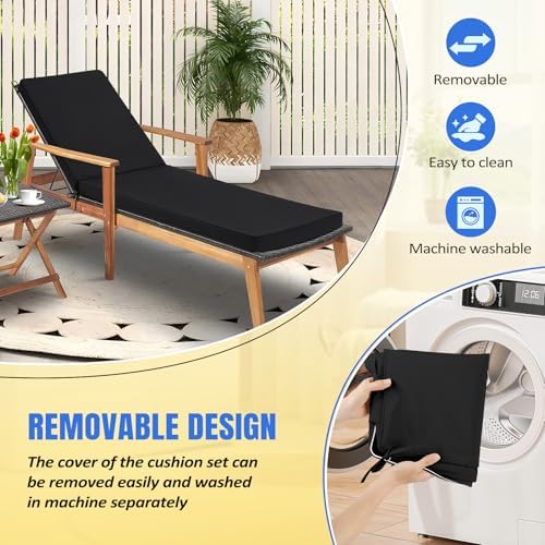 Basic Beyond Chaise Lounge Cushions Outdoor, 3-Layer Waterproof Outdoor Furniture Cushions with Removable Cover and 4 Ties, 72"x21"x3" Patio Lounge Chair Cushions for Outdoor Furniture, Black - Image 5