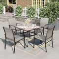 HERA'S HOUSE Patio Dining Set for 4, Wood-Look Metal Table, Brown Chair by HERASHOUSE