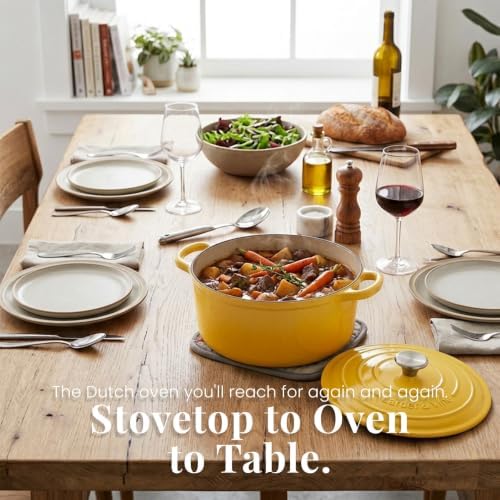Larder & Vine 5.7 qt Enameled Cast Iron Dutch Oven Pot with Lid, Limoncello - Image 6