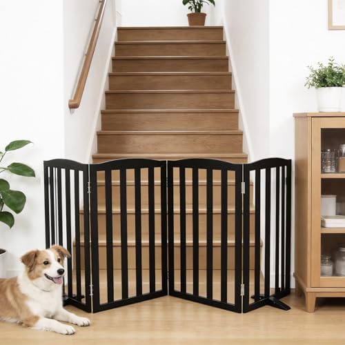 Freestanding Dog Gate Indoor,Doggie Gate Foldable Pet Gates for Doorways,Stairs or Hallways, Wooden Black Pet Gate for the House, Pet Fence with Support Feet Included,32 "Height-4 Panels - Image 2