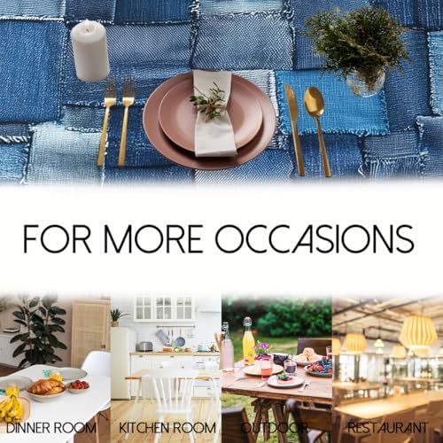 Denim Patchwork Tablecloth 54x54 Inch Square Vintage Romance Indigo Tablecloths Polyester Table Cloth for Holiday Parties Kitchen Dining Indoor Outdoor - Image 7