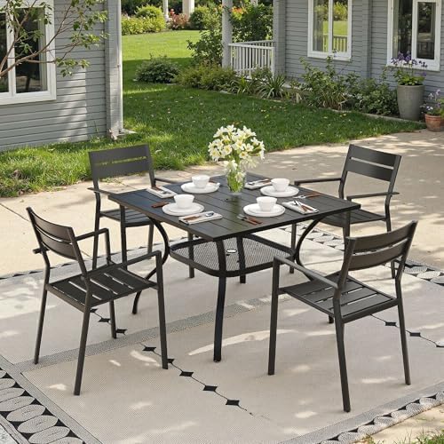 Outdoor Dining Table with Adjustable Umbrella Hole, 37.8" All-Weather Square Patio Dining Table for 4, Metal Patio Table for Garden Lawn Porch Deck Yard, Black - Image 4