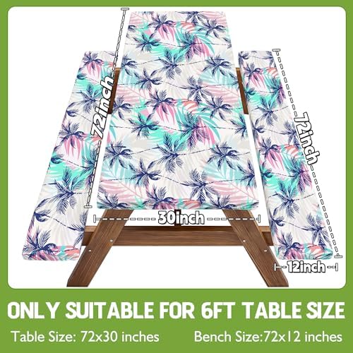 Picnic Table Cover with Bench Covers Waterproof Fitted Table Cloth Tablecover Camp Camper Camping Essentials Outdoor Beach Summer River Water Motorhome Trailer Road Trip Tent Rv Car Travel Activities - Image 2