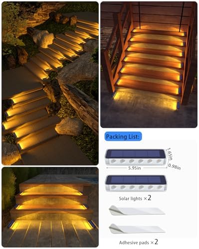 DetarZinLED Solar Step Lights Outdoor IP68 Waterproof 2 Pack Warm White - Image 6