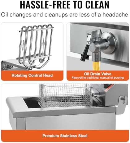 VEVOR Commercial Deep Fryer, 1500W Electric Countertop Fryer with Basket, 11.6Qt / 11L Stainless Steel Single Oil Fryer with Time & Temp Control, Overheat Protection, for Kitchen Restaurant Use - Image 5