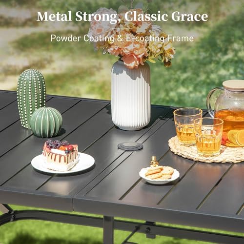 SUNSHINE VALLEY 7pc Patio Dining Set, 59" Metal Table & 6 Rattan Chairs - Image 5