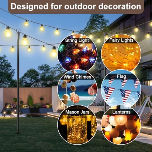MuliVid 6 Pack 9FT String Light Poles for Outdoor,Metal Lights Hanging Pole Outside with Fork,Light Stand for Patio, Pergola, Garden, Backyard, Yard, Camping Party - Image 5