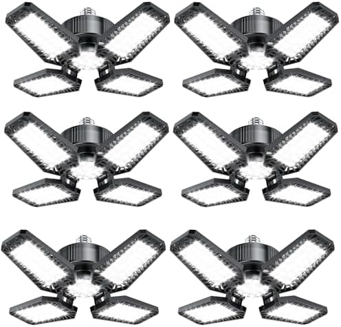 Garage Lights 6 Pack 120W, 12000LM LED Garage Lights with 4+1 Deformable Panels 6500K Screw in LED Shop Lighting for Workshop, Basement Support E26/E27 by TOPAUBUB