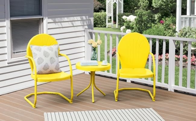 Outdoor 3-Piece Metal Bistro Set, Patio Conversation Set of 2,Yellow - Image 2