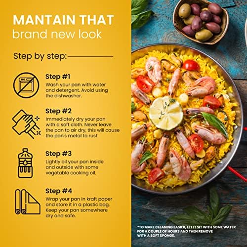 Machika Traditional Carbon Steel Skillet, Genuine Spanish Paella Pan with Dimpled Surface, Versatile Carbon Steel Pan for Global Rice Dishes, 12 inches/4 Servings - Image 5