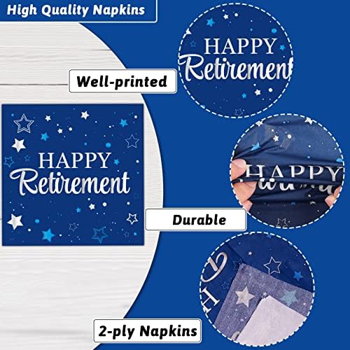 96Pcs Retirement Plates and Napkins Happy Retirement Party Decorations Blue Retirement Plates Party Supplies Royal Navy Blue Disposable Paper Cake Dessert Plate for Men Woman Serves 24 Guests - Image 3