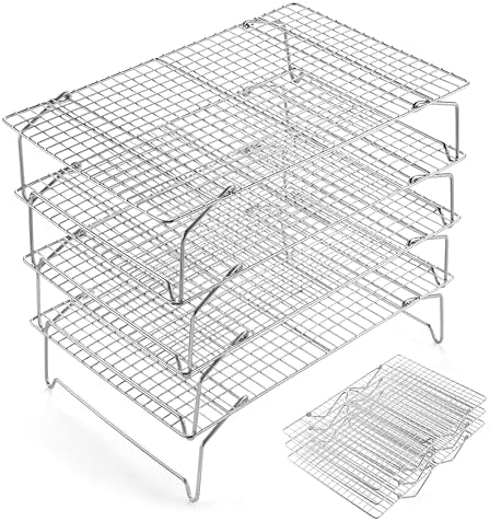E-far Cooling Rack 15”x10”, 4-Tier Collapsible for Cooking and Baking by E-far