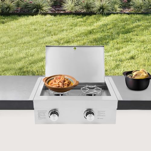 2-Burner Stove for Outdoor Kitchen, Built-in Stainless Steel Side Burner with Removable Grates & Cover, Drop-In Gas Stove for BBQ Island, Patio, Backyard (Natural Gas, Double Burner) - Image 2