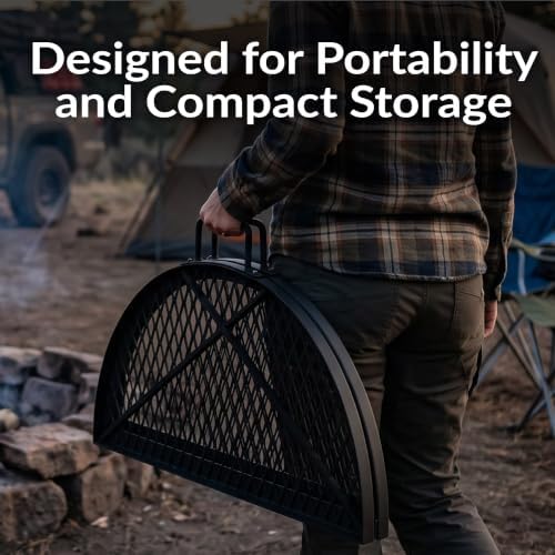 Sunnydaze Round Folding Camping Grill Grate - Portable Foldable Campfire Cooking Grate for Fire Pit - Heavy-Duty Black Steel with Handles for Outdoor Backyard BBQ - 38" Diameter - Image 4