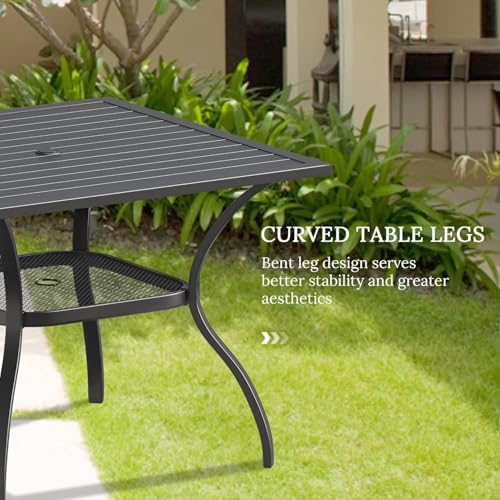 VICLLAX 5 Pieces Patio Dining Set, Outdoor Furniture Set Includes 1 Square Outdoor Table and 4 Stackable Patio Sling Chairs, Black Tabletop and Grey Fabric - Image 6