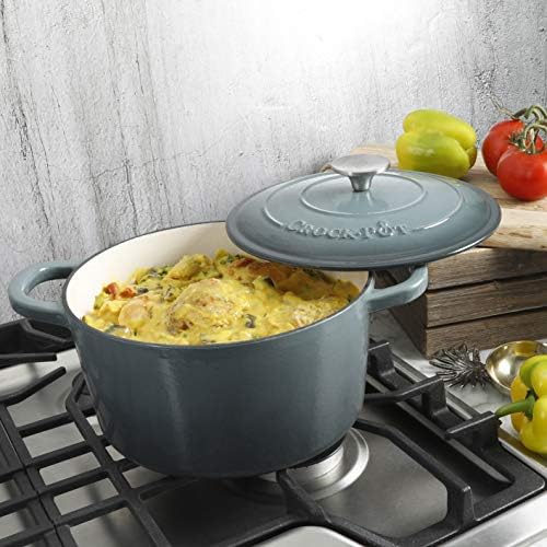 Crock Pot Artisan 5-Quart Round Enameled Cast Iron Dutch Oven – Slate Gray, Heavy-Duty Cookware for Slow Cooking, Roasting, Baking with Lid (Pack of 2) - Image 6