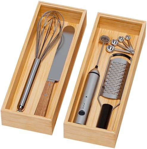 Bamboo Kitchen Drawer Organizer, Deep 2-Pack, 14" x 5" x 2.5" by Greatseas