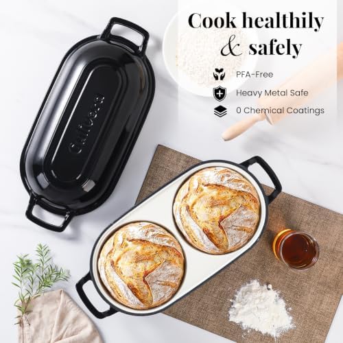 Cast Iron Double Dutch Oven, Mini Enamel Sourdough Bread Pan with Lid - Image 6