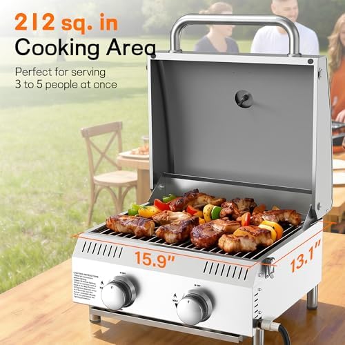 Veralune 2-Burner Tabletop Gas Grill, 22000 BTU Stainless Steel Grill - Image 5