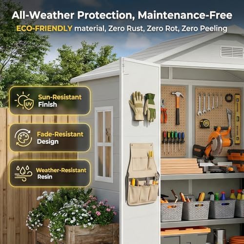 Gizoon 6x4.4 FT Resin Storage Shed with Floor, Outdoor Plastic Shed, Grey - Image 5