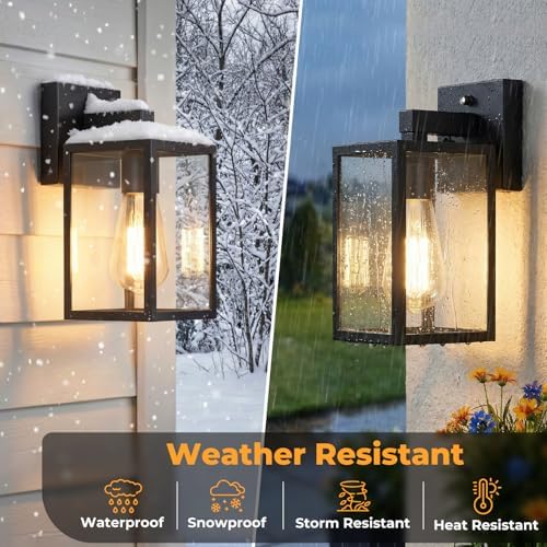 FOLKSMATE 2 Pack Dusk to Dawn Outdoor Wall Light Fixtures, Hardwired Anti‑Rust Exterior Porch Light, Waterproof Wall Sconces Lanterns, Sensor Lighting Wall Mount for House Doorway Garage, Black - Image 3
