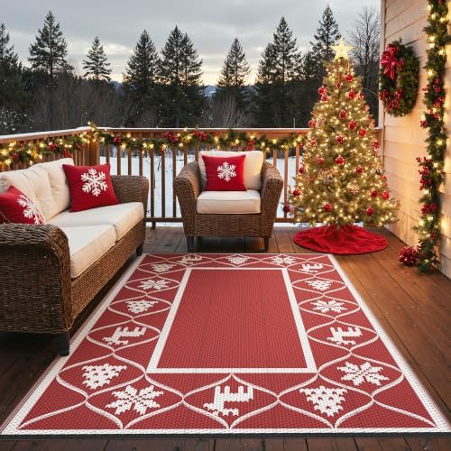 GENIMO Outdoor Rug, Waterproof Plastic Rugs for Patio, 6'x9' Lvory Red by GENIMO