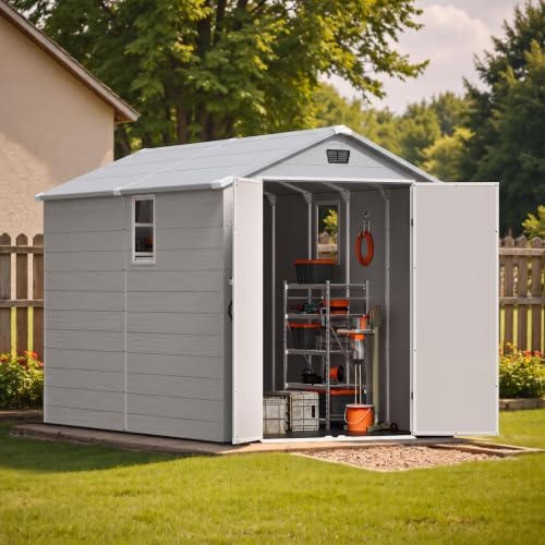 Patiowell 6X10 FT Plastic Outdoor Storage Shed with Floor, Light Grey - Image 2