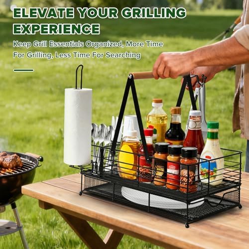 Grill Caddy, BBQ Caddy with Paper Towel Holder, Griddle Organizer, Plate and Utensil Holder Organizer for Outdoor Grill, Picnic, Camping, Condiment Storage for Kitchen Counter - Image 6