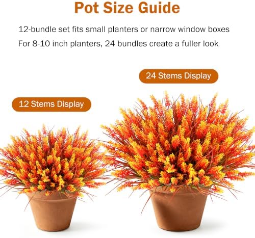 24 Bundles Fall Faux Outdoor Plants, UV Resistant Artificial Fake Lavender with Monkey Grass, Realistic Faux Lavender Greenery Shrubs for Patio Porch Yard Garden Pathway Window Box Fall Home Decor - Image 2